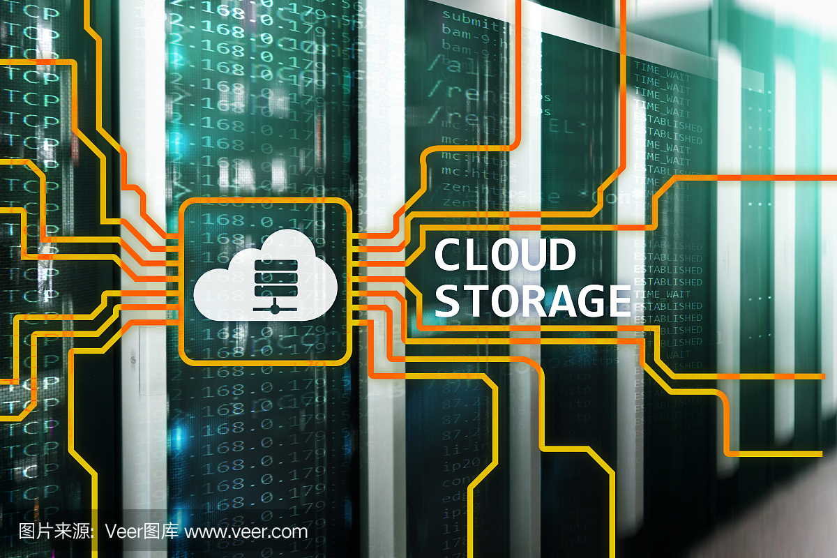 云數(shù)據(jù)存儲的概念在服務器室的背景。